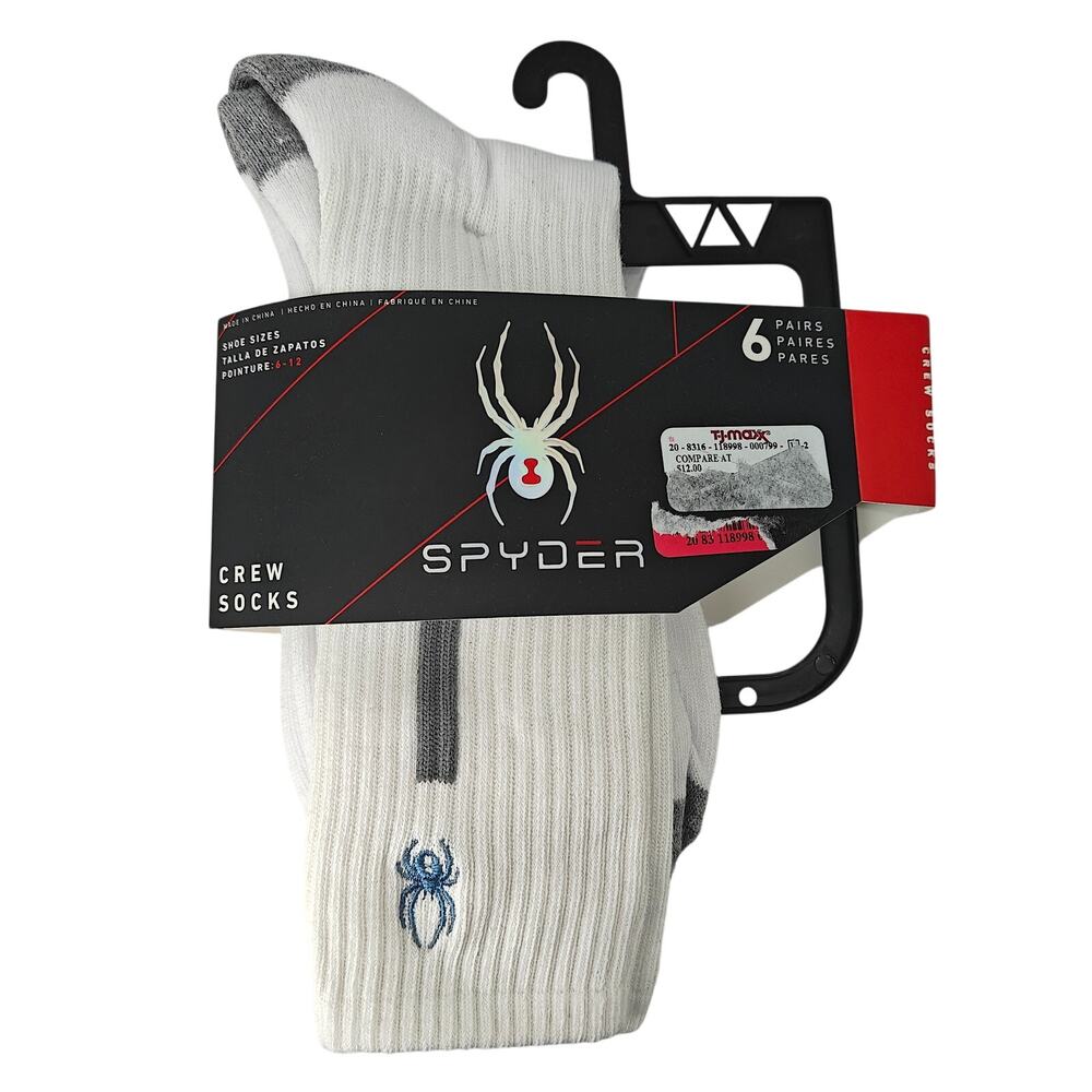 Spyder Men’s Crew Performance Training Socks 3 Pairs Size 6-12.5 White